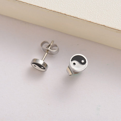 stainless steel yinyang stud earrings for women -SSEGG143-35130