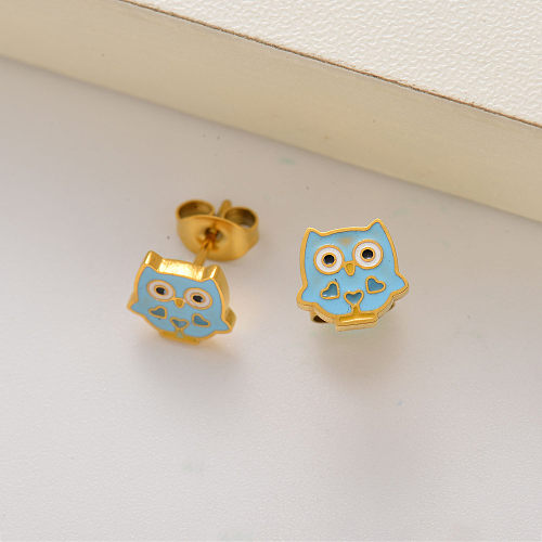 stainless steel owl stud earrings for girls -SSEGG143-35224
