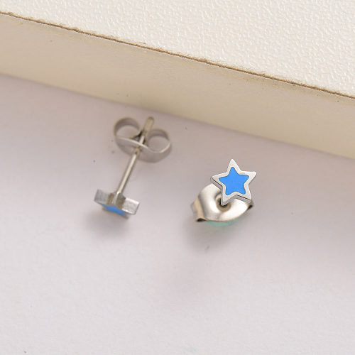 stainless steel blue star stud earrings for lady -SSEGG143-35117