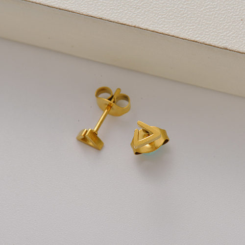 18k gold plated mini triangle stud earrings for women -SSEGG143-35153