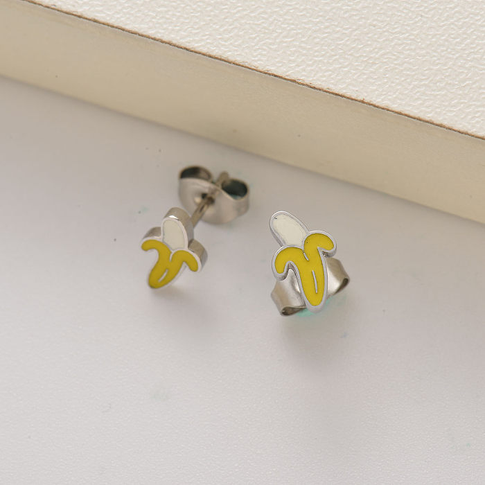 aretes de acero inoxidable con forma de banana para niña -SSEGG143-35245