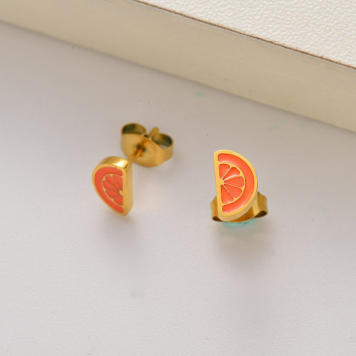Boucles d'oreilles clous orange fruit plaqué or 18 carats pour petites filles -SSEGG143-35228