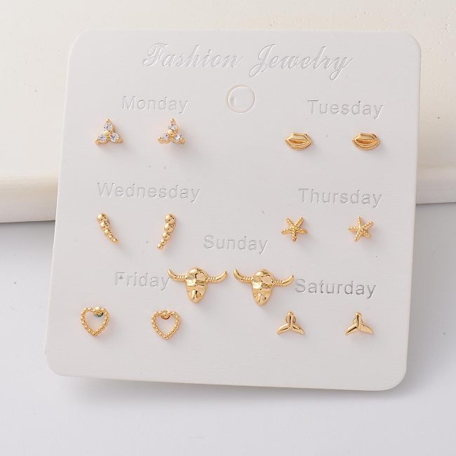 Oro Laminado Cartilage Cubic Zircon Week 14K Gold Plated Earring Sets - BREGG143-35285