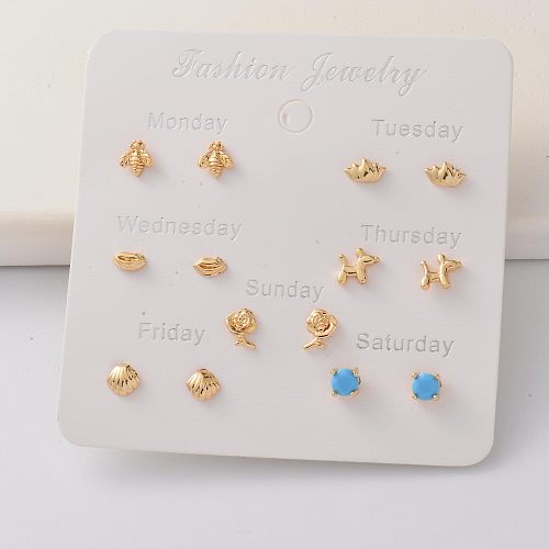 Oro Laminado Cartilage Cubic Zircon Week 14K Gold Plated Earring Sets - BREGG143-35284