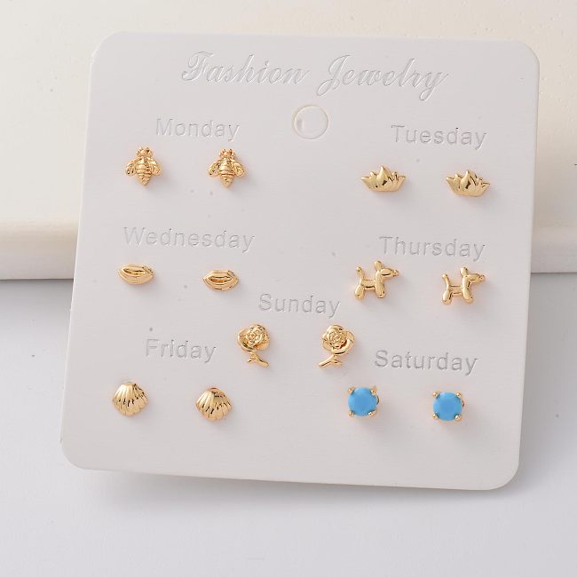 Oro Laminado Cartilage Cubic Zircon Week 14K Gold Plated Earring Sets -BREGG143-35284