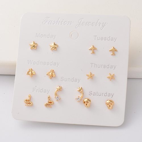 Oro Laminado Cartilage Cubic Zircon Week 14K Gold Plated Earring Sets - BREGG143-35286