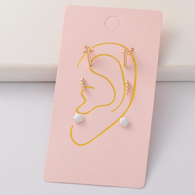 Oro Laminado Cartilage Cubic Zircon Tiny 14K Gold Filled Earring Sets -BREGG143-35294