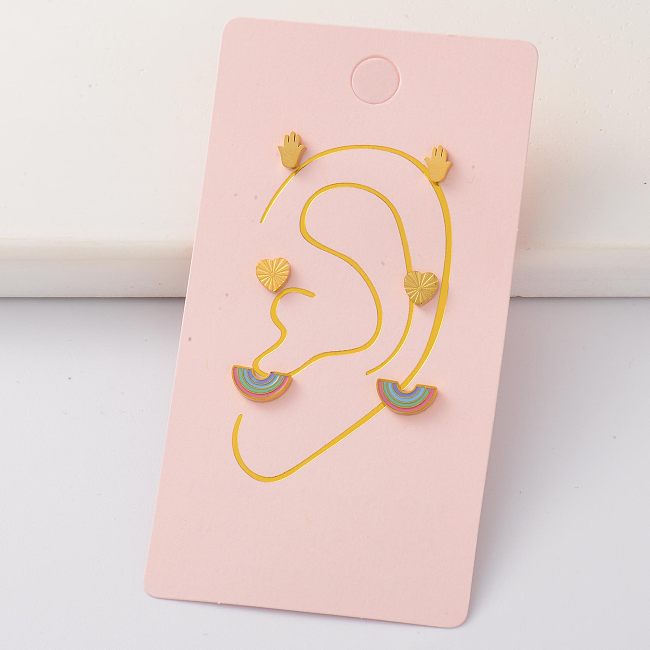 Acero Inoxidable Heart Rainbow Hand Edelstahl 18k vergoldet Tiny Earring Sets -SSEGG143-35303