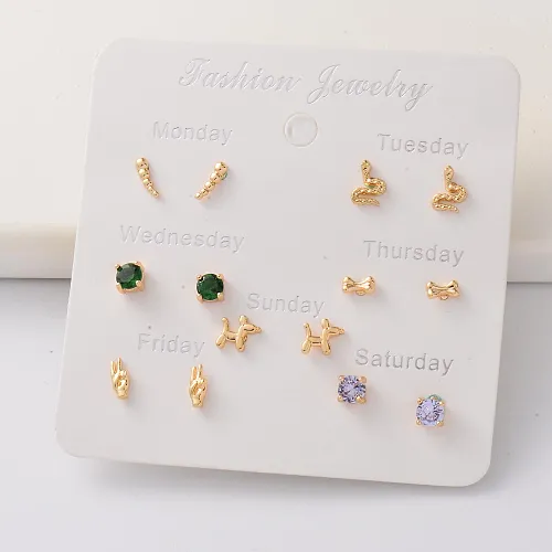 Oro Laminado Cartilage Cubic Zircon Week 14K Gold Plated Earring Sets -BREGG143-35283