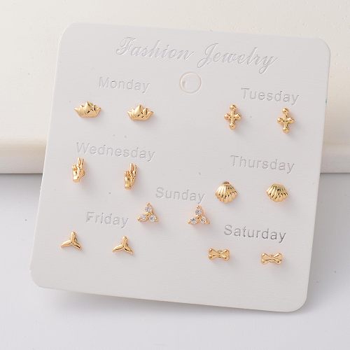 Oro Laminado Cartilage Cubic Zircon Week 14K Gold Plated Earring Sets -BREGG143-35281