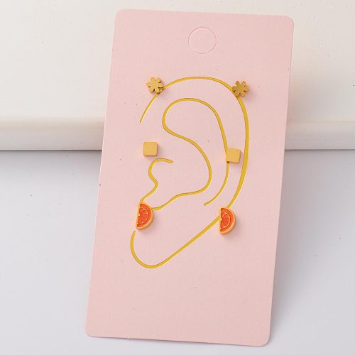 Ensembles de boucles d'oreilles en acier inoxydable inoxydable Acero Fleur d'oranger plaqué or 18 carats - SSEGG143-35328