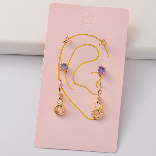 Oro Laminado Cartilage cubic zircon tiny mermaid earring Sets -BREGG143-35270