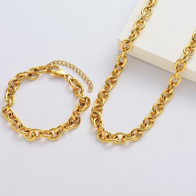 Großhandelsvergoldete einfache grobe Halsketten- und Armband-Sets für Frauen