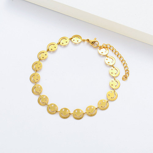 18k Gold Plated Tarnish Free Smiley Face Charm Chain Bracelets