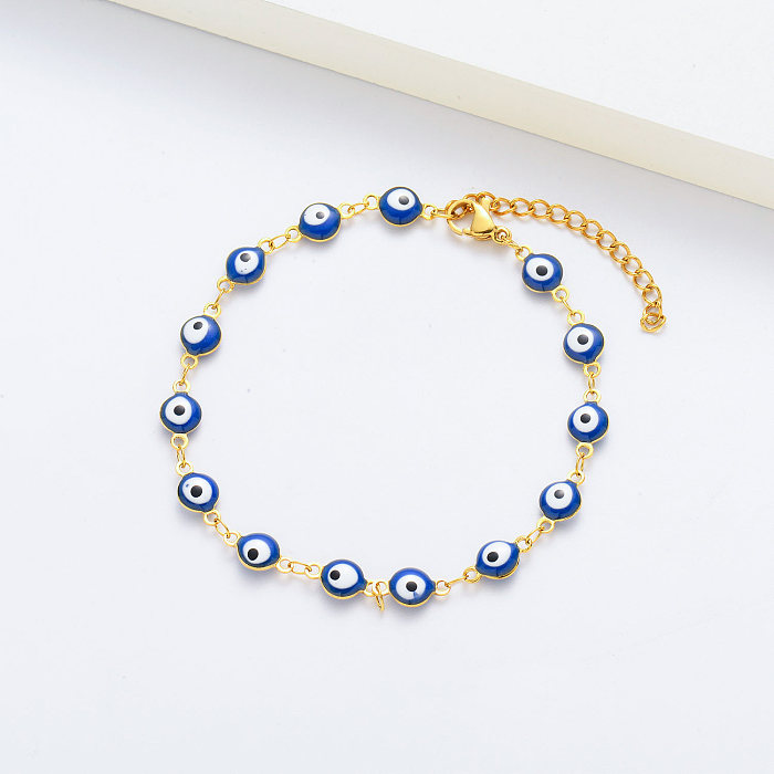 Bracelets bleu mauvais œil chaîne en acier inoxydable