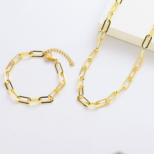 Colar de ouro e prata com design de colar longo e conjunto de pulseiras para mulheres