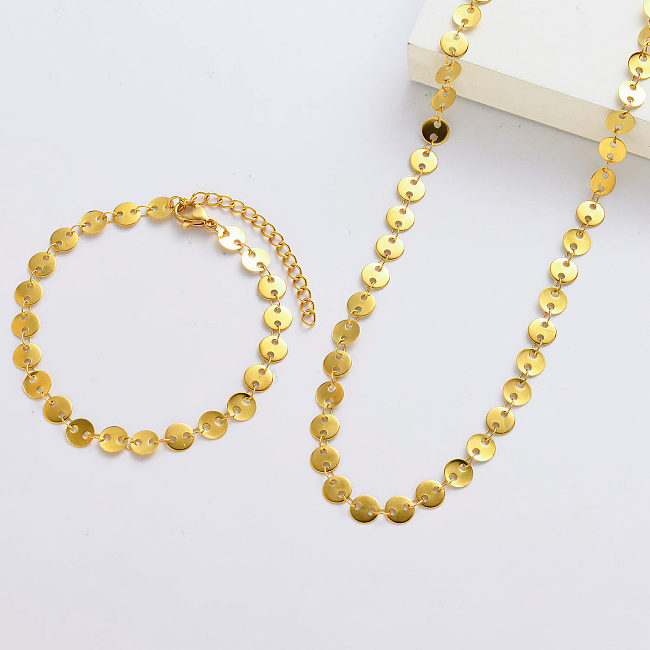 Gold Plated Simple Circle Necklace And Bracelet Sets For Her