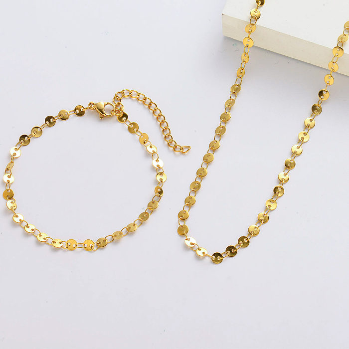 Wholesale Gold Plated Simple Circle Tink Necklace And Bracelet Sets For Women