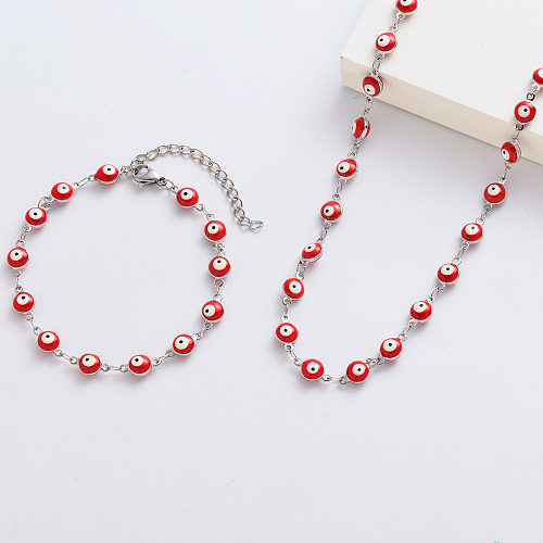 Großhandel Silber Red Evil Eye Halskette und Armbänder für Frauen