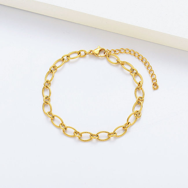 Pulsera de acero inoxidable quirúrgica amarilla de moda chapada en oro para mujer