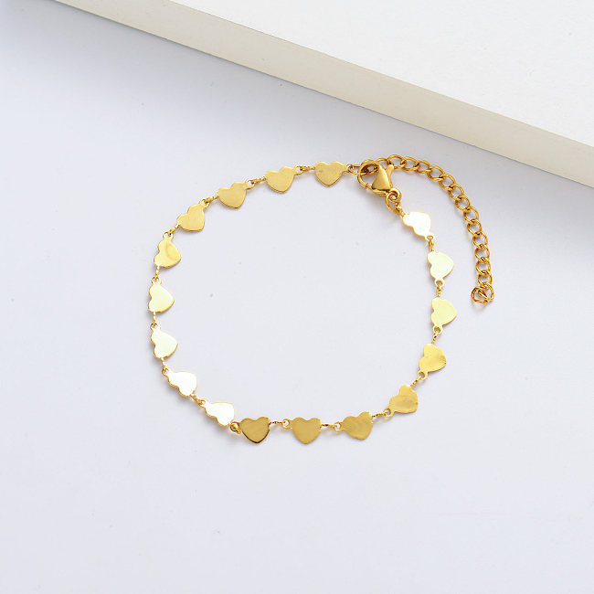 Bracelets en acier inoxydable plaqué or 18 carats avec chaîne en forme de cœur pour femmes