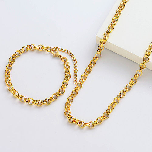 Colar de ouro feminino com designs de colar longo e conjuntos de pulseiras