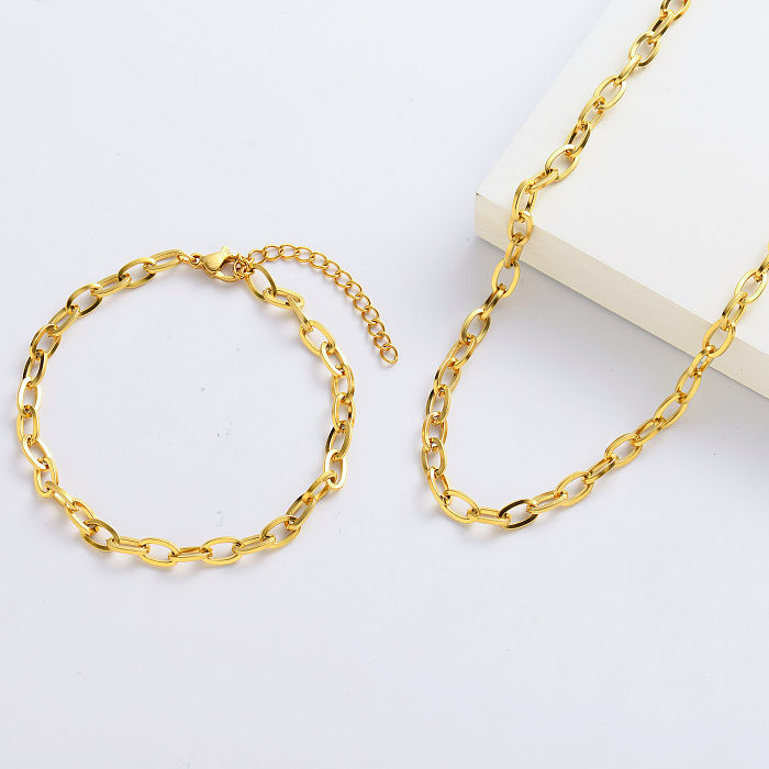 Colliers de chaîne en or de mode en gros et ensembles de bracelet à breloques en or pour petite amie