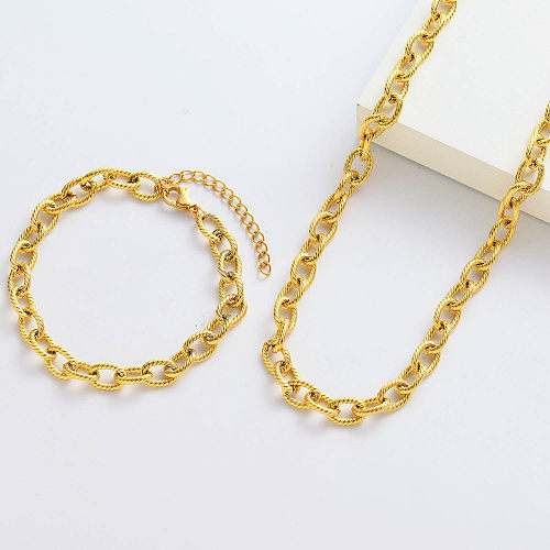 Conjuntos de pulseiras e designs de colar feminino dourado de aço inoxidável