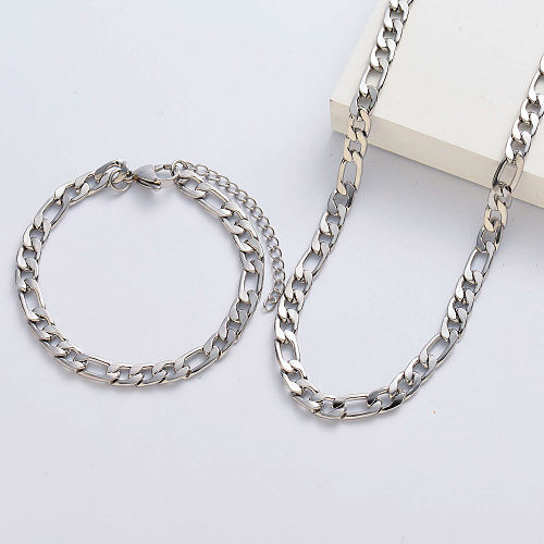 Conjuntos de cadena y pulsera de collar crudo plateado plata al por mayor para mujeres