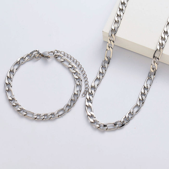 Conjuntos de cadena y pulsera de collar crudo plateado plata al por mayor para mujeres