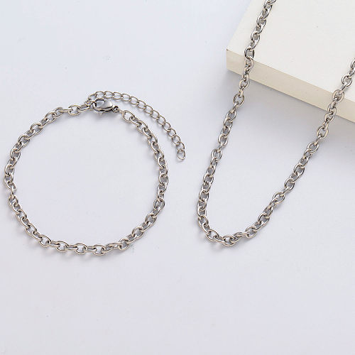 Silver Plated Thin Simple Long Necklace And Bracelet Set Wholesale