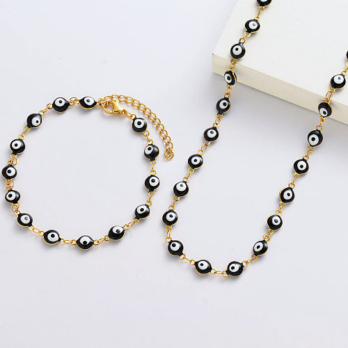 Gold Black Evil Eye Halskette und Armbänder für Frauen