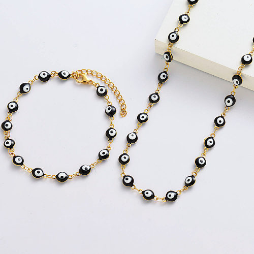 Gold Black Evil Eye Necklace And Bracelets For Women