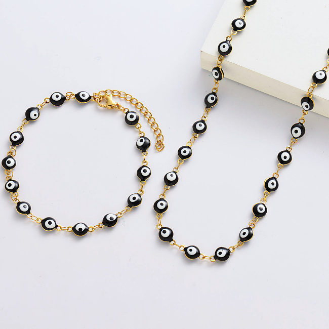 Gold Black Evil Eye Necklace And Bracelets For Women