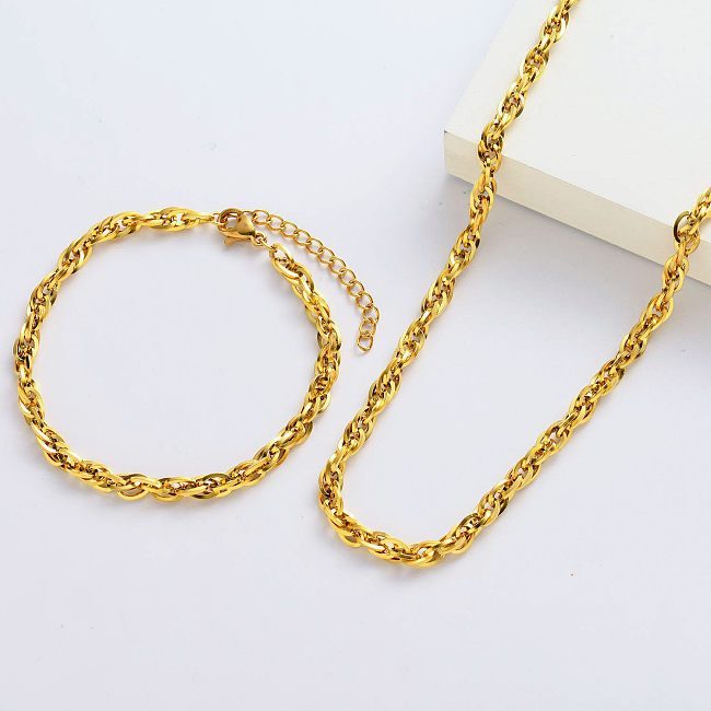 Designs de colar simples banhado a ouro para mulheres e conjunto de pulseiras para mulheres