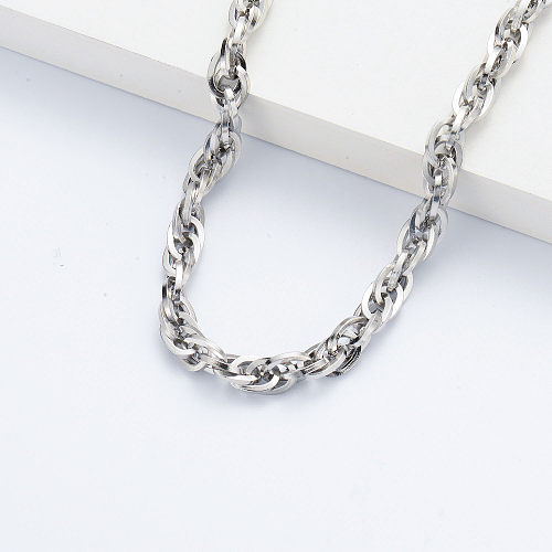 Wholesale Square Line Double Buckle Silver Plated Stainless Steel Necklace