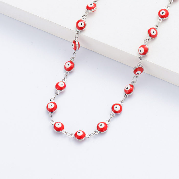 Fashion Silver Plated Red Evil Eye Necklace Wholesale