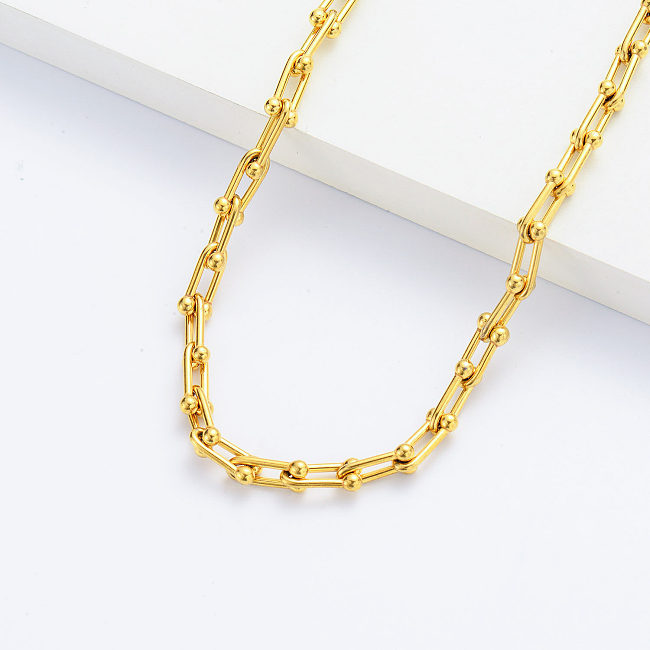 Collar de cadena chapado en oro con cuentas de moda personalizada, collares de moda al por mayor para mujer