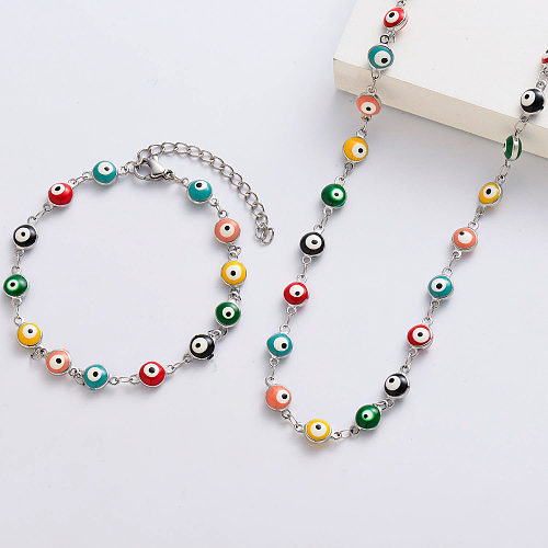 Collier et bracelets de mauvais œil de couleurs multiples en acier en gros pour les femmes