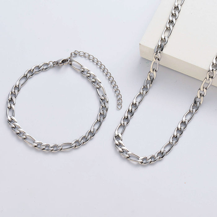 Ensembles de chaîne et de bracelet de rectangle rond plaqué argent de mode pour des femmes