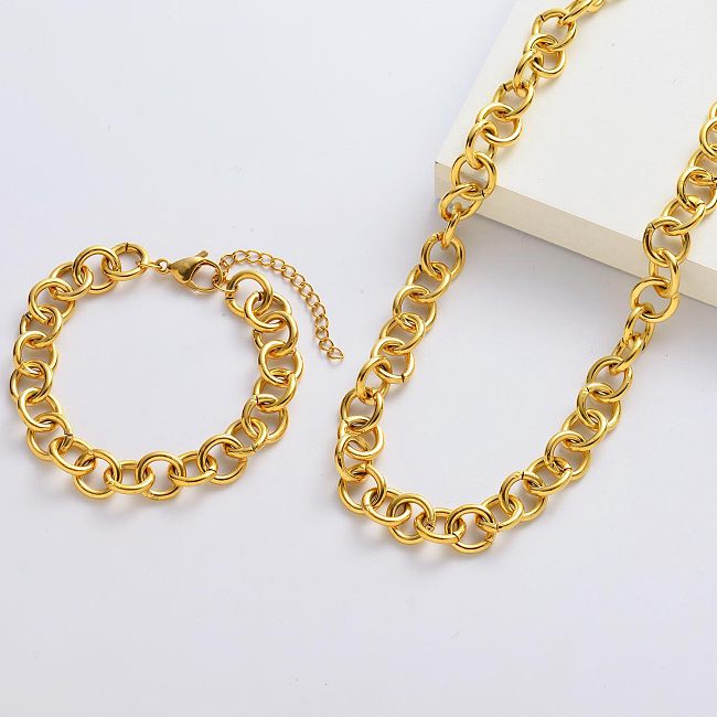 Vergoldete einfache rohe Halsketten- und Armband-Sets Großhandelslieferant