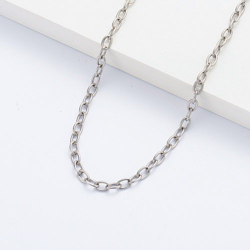 Collar de cadena de acero inoxidable chapado en plata Collar de plata de acero inoxidable para mujer