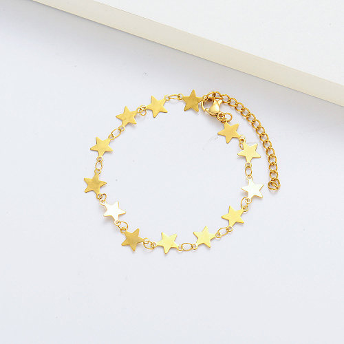Wholesale Gold Steel Star Bracelet Yellow Charms
