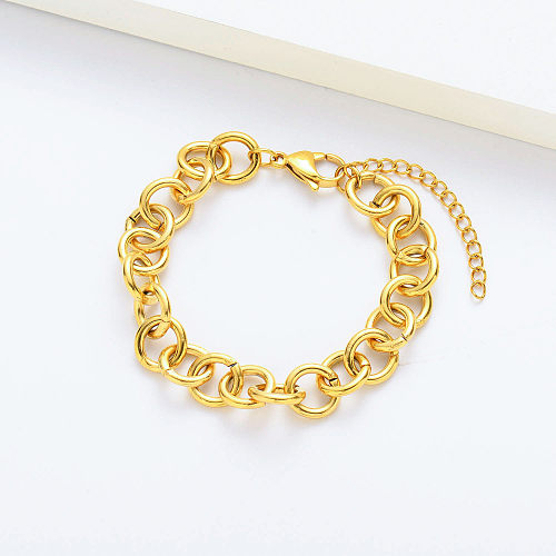Compre pulseiras grossas da moda em aço inoxidável dourado para mulheres