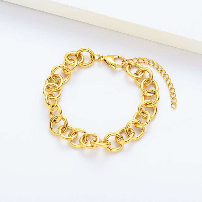 Compre pulseiras grossas da moda em aço inoxidável dourado para mulheres