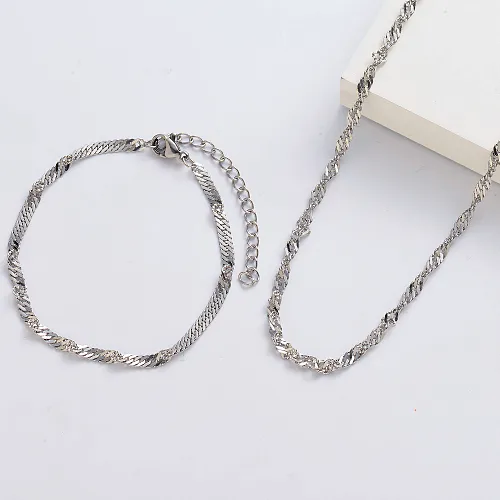 Wholesale Silver Plated Thin Necklace Chain And Bracelet Sets For Her