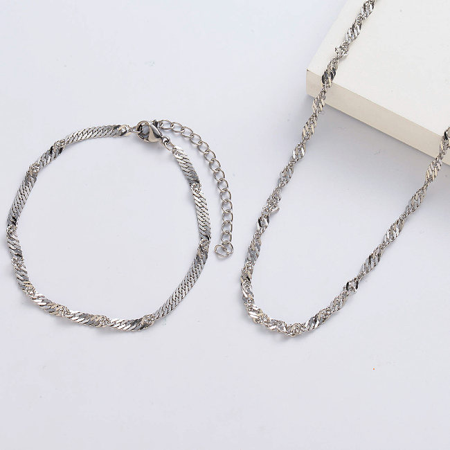 Wholesale Silver Plated Thin Necklace Chain And Bracelet Sets For Her