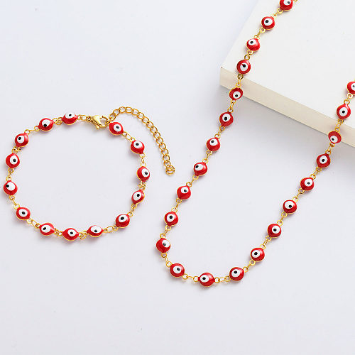 Red Evil Eye Gold Plated Necklace And Bracelets For Women