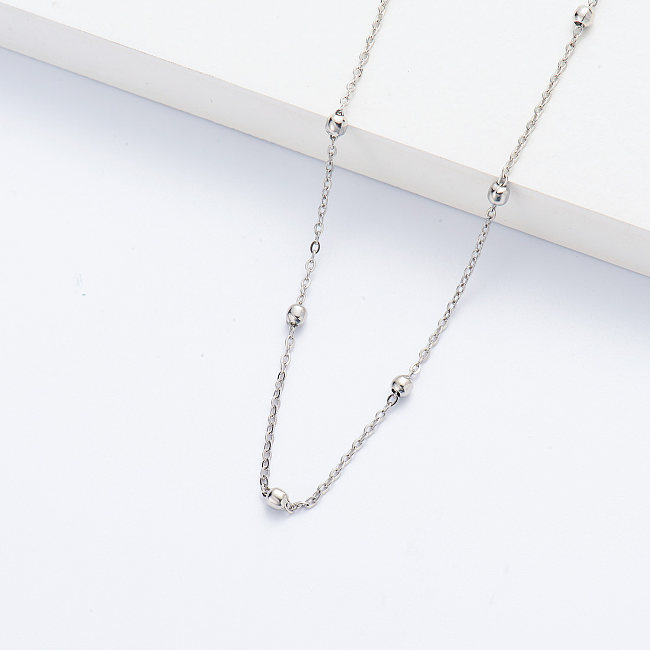 Silver Plated Stainless Steel Chain Custom Necklace Beads Necklace Womens