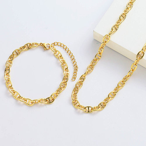 Gold Plated Long Necklace Designs And Bracelet Set For Women